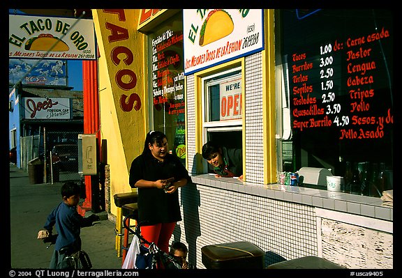 Hispanic women at a taco shop. Redwood City,  California, USA