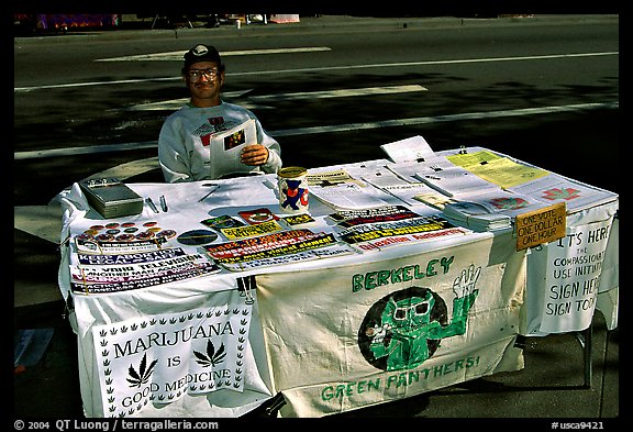 Street Booth advocating Drug legalization. Berkeley, California, USA (color)
