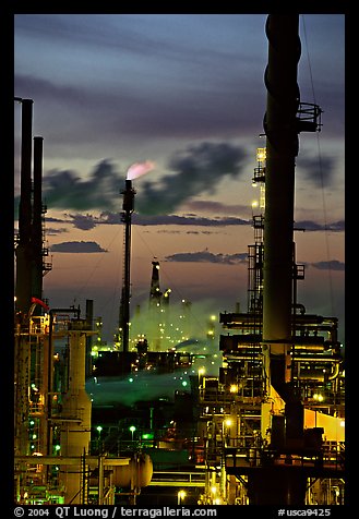 Oil Refinery at sunset, Rodeo. San Pablo Bay, California, USA (color)