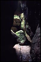 Rocks and trail in Bear Gulch Caves. Pinnacles National Park, California, USA. (color)