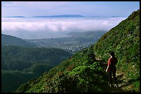 Hiker on Montara Mountain. San Mateo County, California, USA (color)