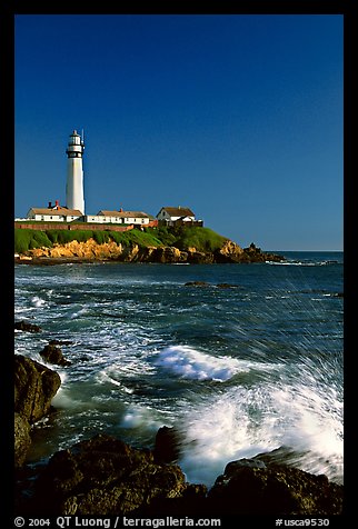 Surf and Pigeon Point Lighthouse, afternoon. San Mateo County, California, USA