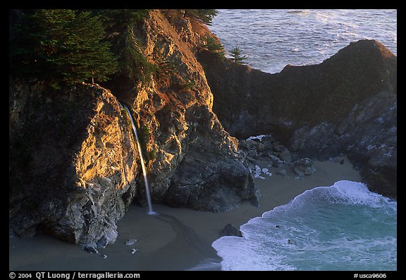 McWay Cove waterfall, late afternoon. Big Sur, California, USA (color)