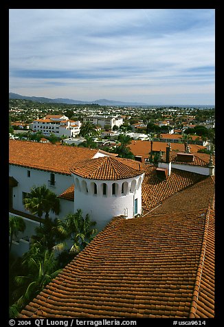 Rooftop of the courthouse with red tiles. Santa Barbara, California, USA
