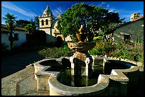 Fountain and chapel, Carmel Mission. Carmel-by-the-Sea, California, USA ( color)