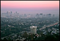 Los Angeles skyline seen from Brentwood at dusk. Los Angeles, California, USA (color)