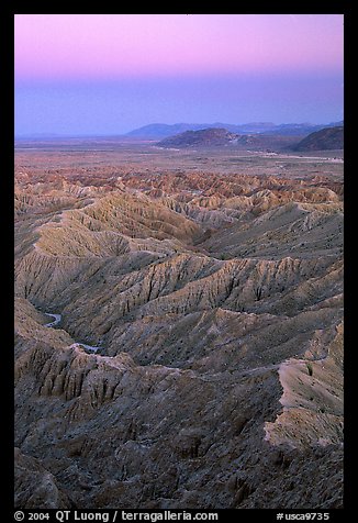 Badlands at dusk, Font Point. Anza Borrego Desert State Park, California, USA (color)