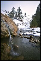 Water floweing over travertine, Buckeye Hot Springs in winter. California, USA (color)