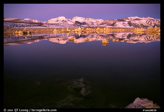 Tufas and Sierra Nevada, winter sunrise. Mono Lake, California, USA (color)