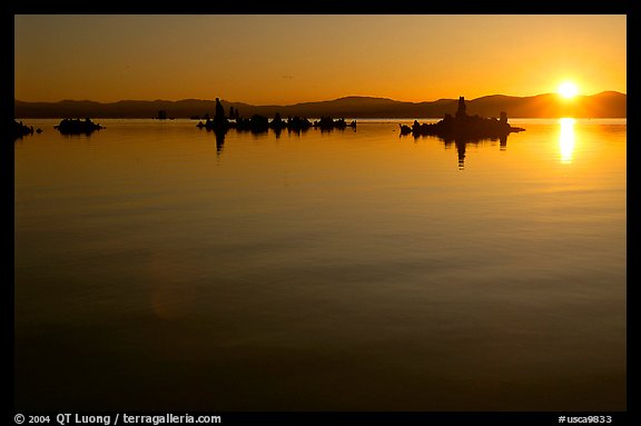 Tufa towers and rising sun. Mono Lake, California, USA (color)