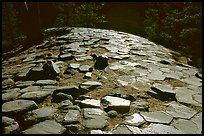 Hexagonal basalt tiles, afternoon, Devils Postpile National Monument. California, USA