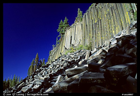 Columnar basalt, afternoon,  Devils Postpile National Monument. California, USA