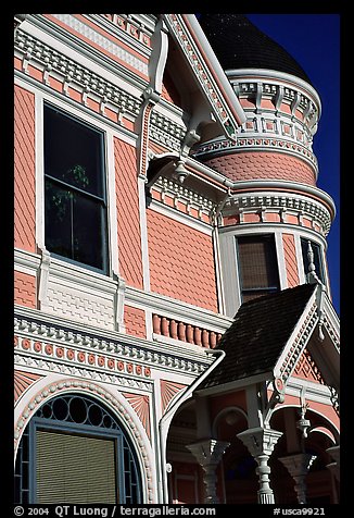 Victorian facade detail of the Pink Lady,  Eureka. California, USA