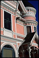 Victorian facade detail of the Pink Lady,  Eureka. California, USA (color)