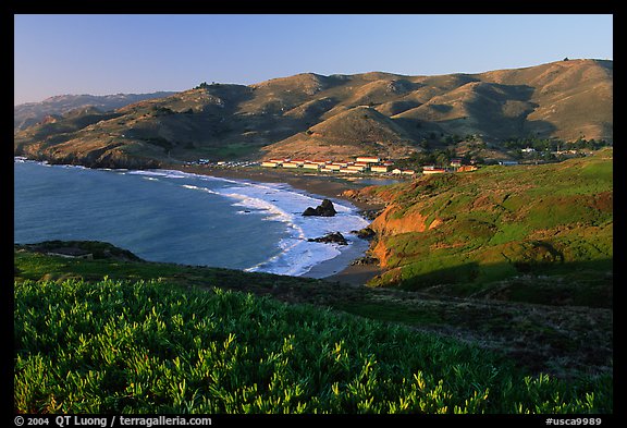 Fort Cronkhite and Rodeo Beach and hills, late afternoon. California, USA (color)