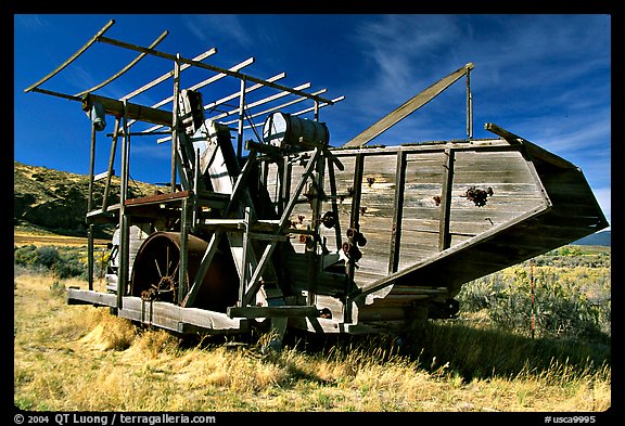 Wooden agricultural machine. California, USA (color)
