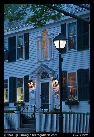 Facade and street light and dusk, Essex. Connecticut, USA