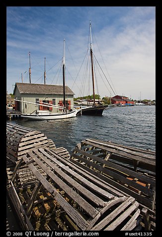 Wooden crab traps and historic ships. Mystic, Connecticut, USA (color)