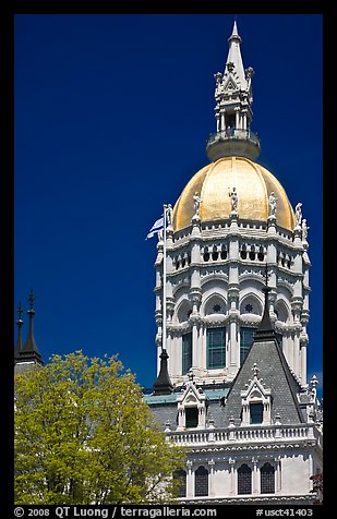Gold-leafed dome of Connecticut State Capitol. Hartford, Connecticut, USA (color)