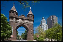 Memorial Arch and skyline. Hartford, Connecticut, USA (color)