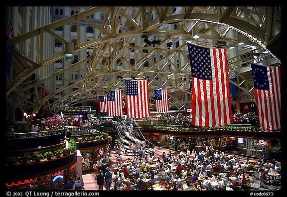 Historic hall with American flags. Washington DC, USA (color)