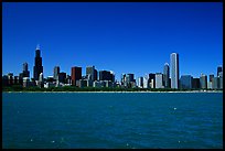 Skyline of the city above Lake Michigan, morning. Chicago, Illinois, USA (color)