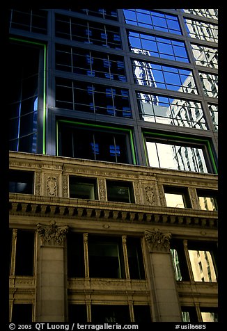 Reflections in a building facade. Chicago, Illinois, USA