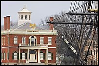 Ship rigging and Custom House, Salem Maritime National Historic Site. Salem, Massachussets, USA (color)