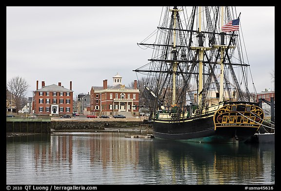 Sail ship and waterfront, Salem Maritime National Historic Site. Salem, Massachussets, USA