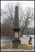 Memorial obelisk, Minute Man statue, Minute Man National Historical Park. Massachussets, USA (color)