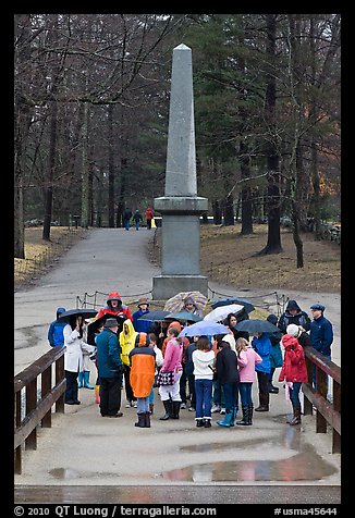 School children visiting North bridge, Minute Man National Historical Park. Massachussets, USA (color)