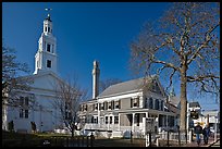 Church, Pilgrim Monument, and houses, Provincetown. Cape Cod, Massachussets, USA ( color)