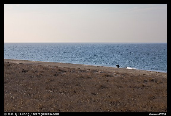 Distant couple on beach, Cape Cod National Seashore. Cape Cod, Massachussets, USA (color)
