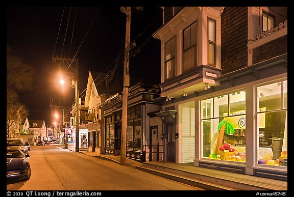 Commercial street by night, Provincetown. Cape Cod, Massachussets, USA