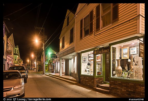 Art gallery and street by night, Provincetown. Cape Cod, Massachussets, USA
