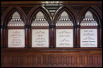 White marble tablets commemorating Civil War casualties, Memorial Hall, Harvard University, Cambridge. Boston, Massachussets, USA