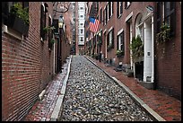 Cobblestone alley on rainy day, Beacon Hill. Boston, Massachussets, USA ( color)