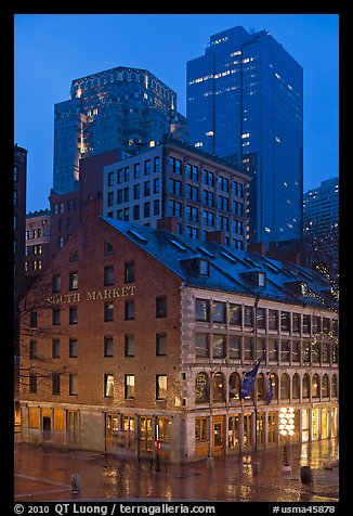 South Market and high rise buildings at dusk. Boston, Massachussets, USA