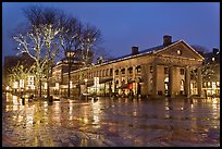 Lights and reflections at night, Quincy Market. Boston, Massachussets, USA (color)