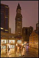 Custom House Tower and  Faneuil Hall marketplace at night. Boston, Massachussets, USA ( color)