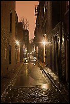 Dark alley on rainy night, Beacon Hill. Boston, Massachussets, USA (color)