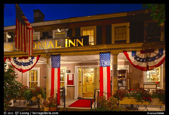 Colonial Inn restaurant at night, Concord. Massachussets, USA (color)