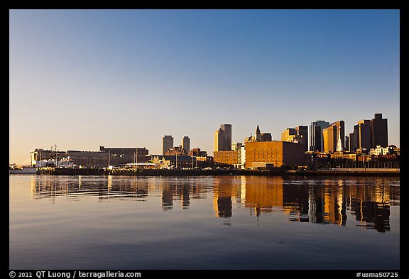 Boston Skyline across Charles River, sunrise. Boston, Massachussets, USA