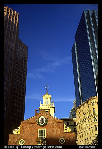 Old State House and Financial District skyscrapers. Boston, Massachussets, USA (color)