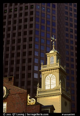 Old State House and glass buildings. Boston, Massachussets, USA (color)