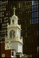 Old State House (oldest public building in Boston) and glass facade. Boston, Massachussets, USA (color)