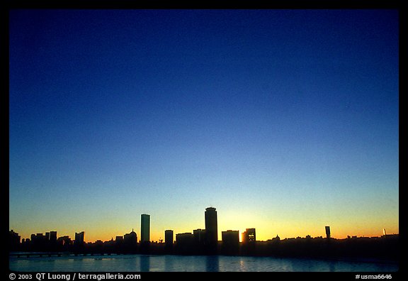 Downtown seen across the Charles River, winter sunrise. Boston, Massachussets, USA (color)