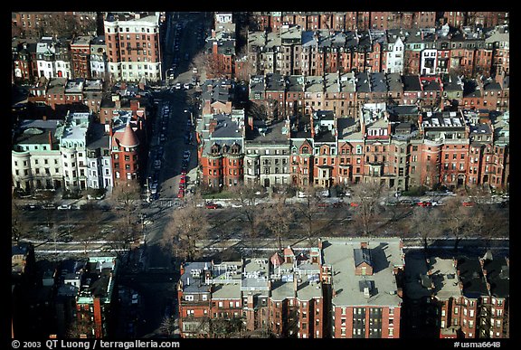 Brick houses seen from the Prudential Tower. Boston, Massachussets, USA
