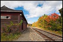Railroad track and abandonned station, Greenville Junction. Maine, USA (color)
