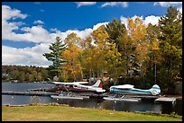 Floatplanes and fall foliage on Moosehead Lake, Greenville. Maine, USA ( color)